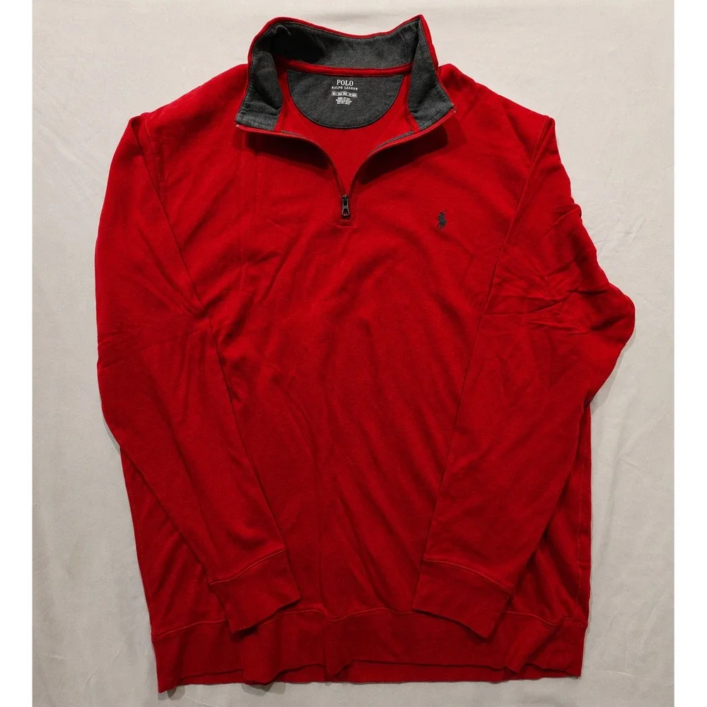 Polo Ralph Lauren Men's 2XLT Big & Tall Red Quarter Zip Pullover Black Pony